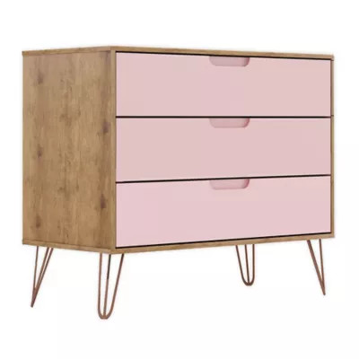 Manhattan Comfort Olivia Dresser and Nightstand Set in Natural/Pink | Bed Bath & Beyond