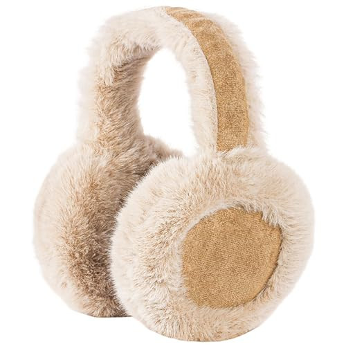 Eyegla Winter Ear Muffs Women Adjustable Fuzzy Earmuffs Faux Fur Ear Warmers Foldable Ear Covers for Cold Weather, Dark Khaki | Amazon (US)