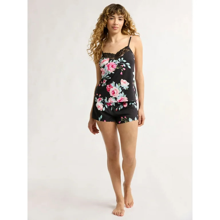 Joyspun Women’s and Women’s Plus Lace Trim Knit Cami and Shorts Pajama Set, Sizes XS to 3X | Walmart (US)