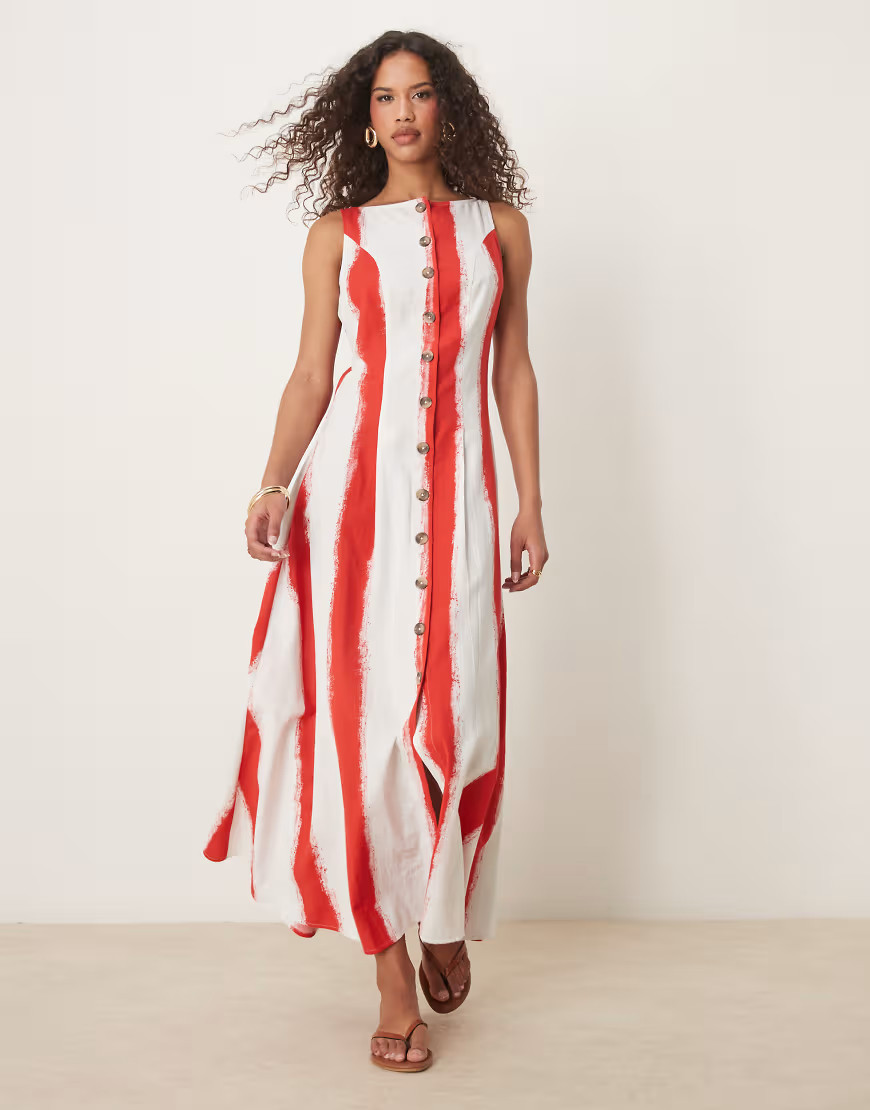 ASOS DESIGN slash neck button down vest maxi dress in stripe-Multi | ASOS (Global)