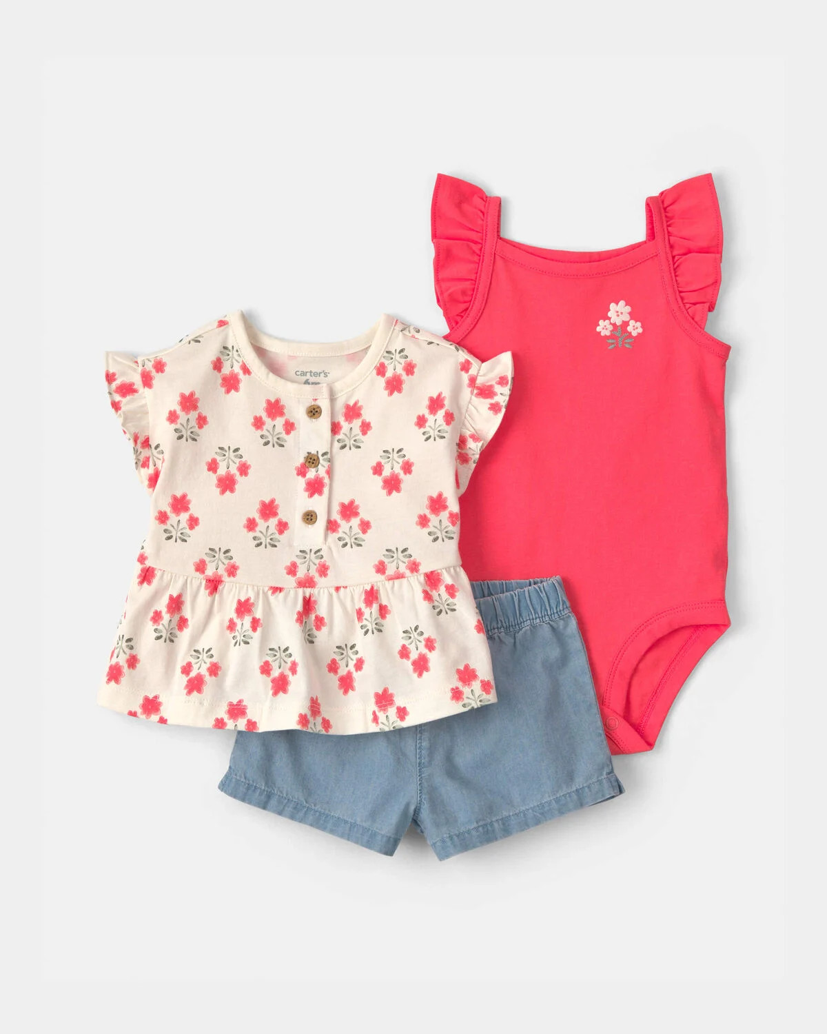 Baby Girl 3-Piece Floral Top & Short Set | Carter's Inc