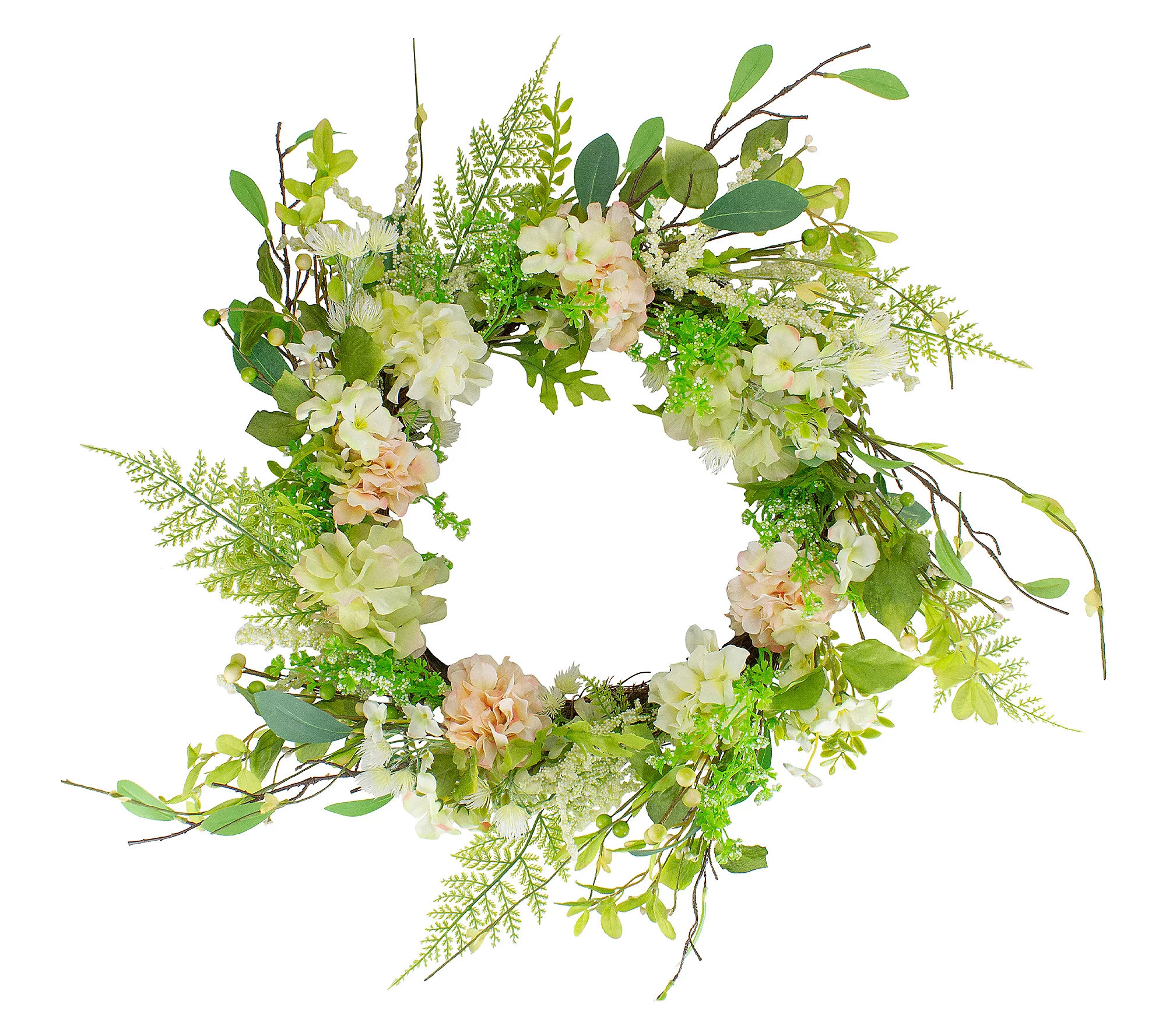 Northlight Hydrangea and Fern Spring Floral Ber y Wreath- 28 | QVC