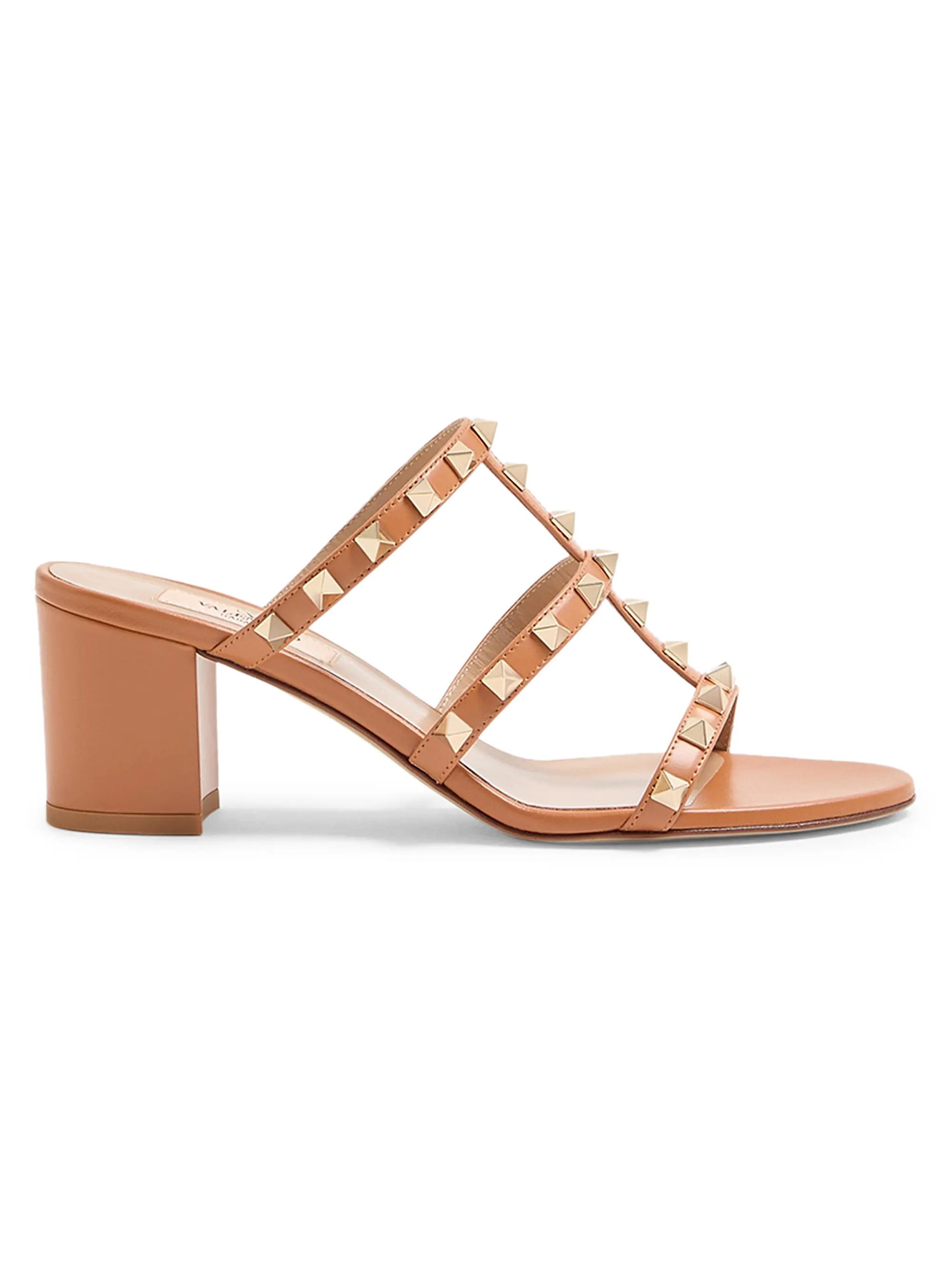 Rockstud Calfskin Leather Slide Sandals 60MM | Saks Fifth Avenue