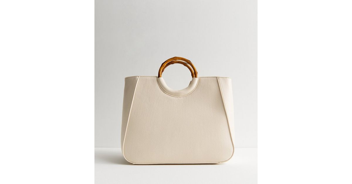 Cream Leather-Look Round Handle Tote Bag | New Look | New Look (UK)