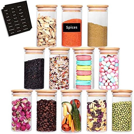 SAIOOL Glass Jars Set of 12,Upgrade Spice Jars Glass with Wood Airtight Lids and Labels, 8.5oz Small | Amazon (US)