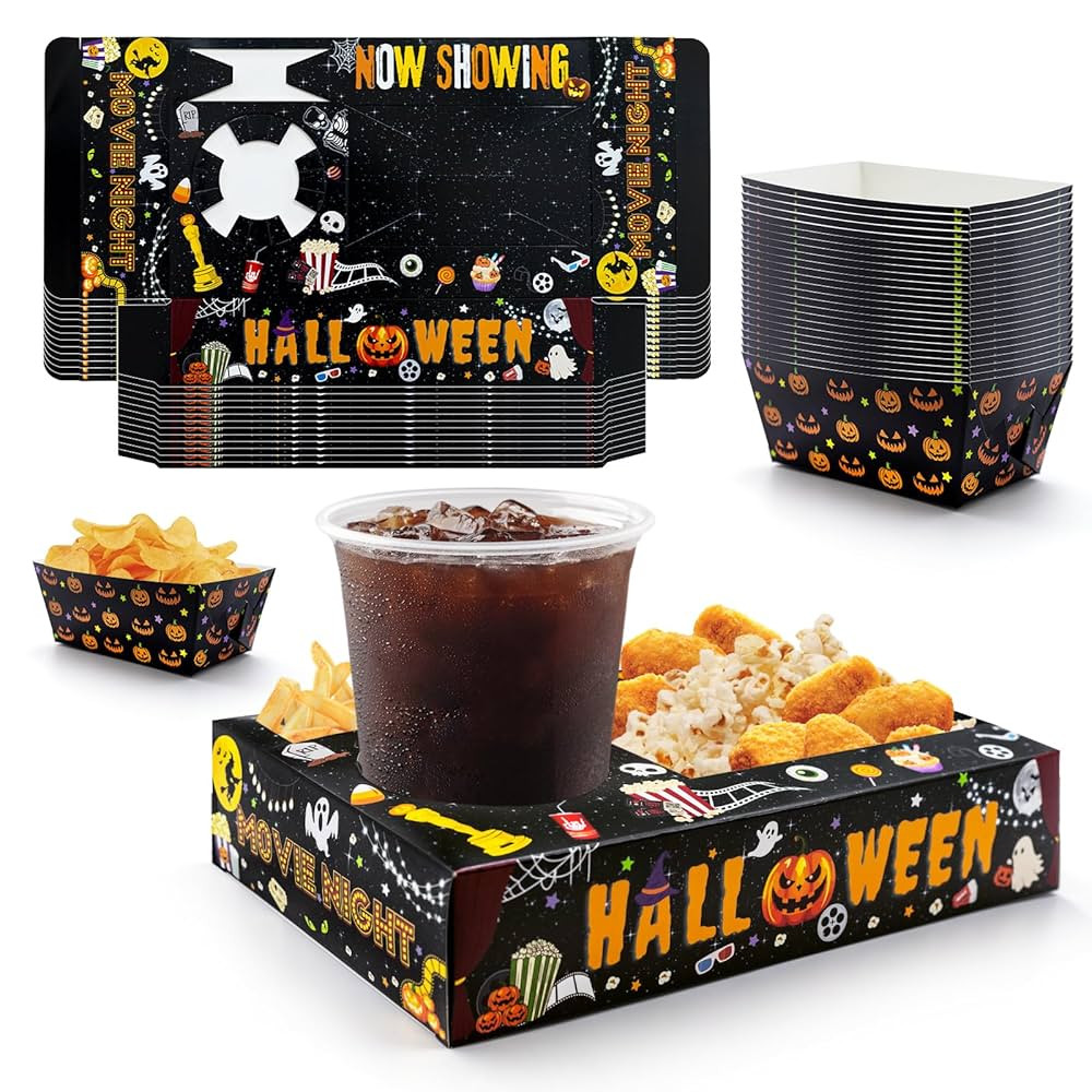 48 Pcs Halloween Party Supplies - Movie Night Paper Snack Trays, Decorations, Trick or Treat & Bi... | Amazon (US)