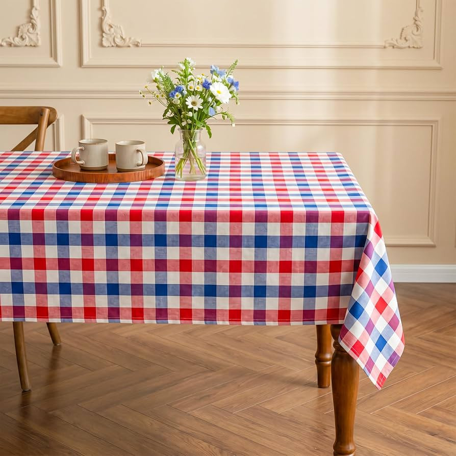 Patriotic Waterproof Tablecloth - Red, White & Blue Buffalo Plaid Table Cover, Stain-Resistant & ... | Amazon (US)