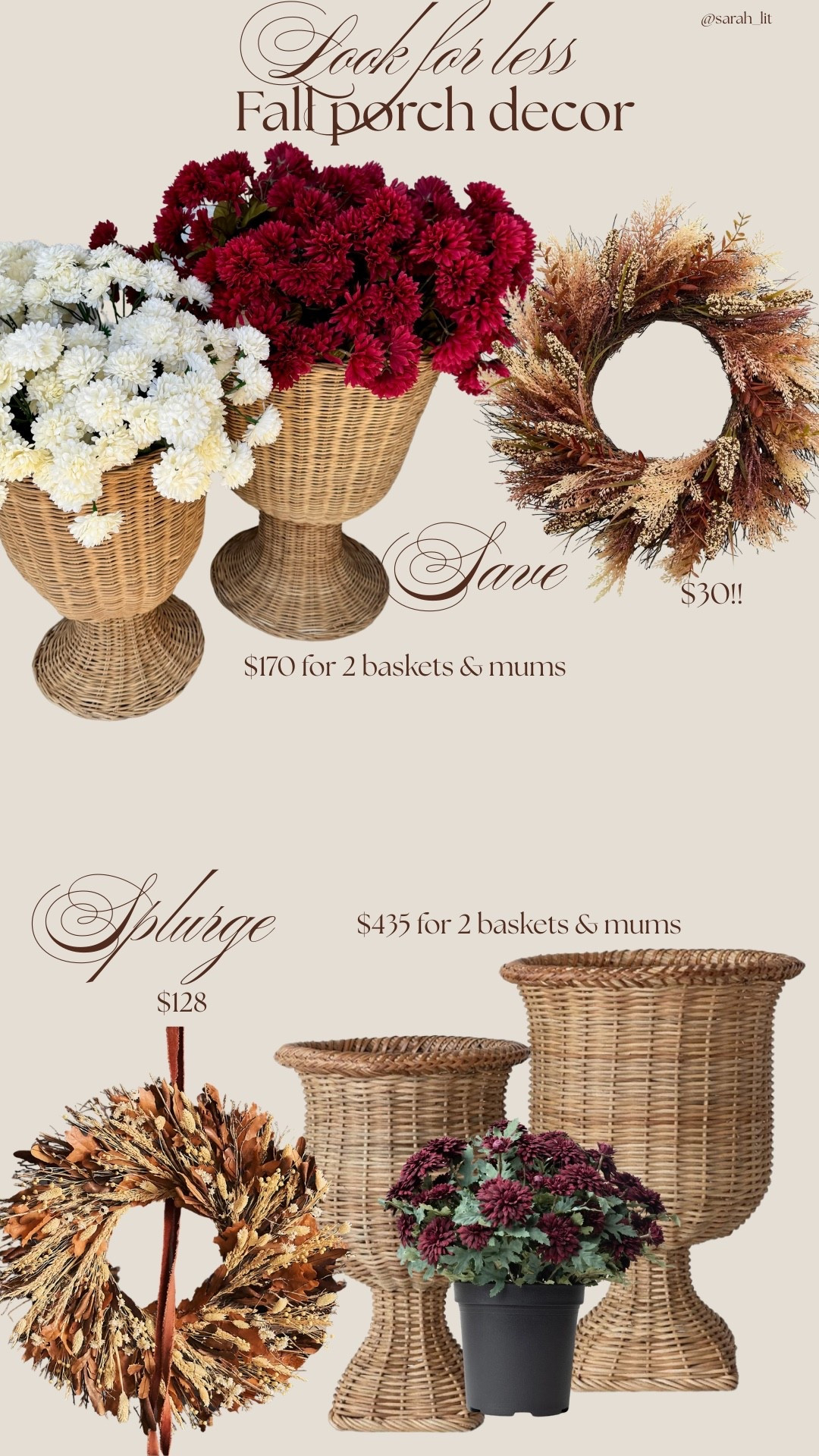 Fall porch decor look for less! Wanted this look for baskets for faux mums but didn’t wanna drop $500+ on it!! So so happy with these finds! We did some IN DEPTH research on searching for the perfect faux mums, wreaths, and baskets!

#LTKU #LTKSeasonal #LTKHome
