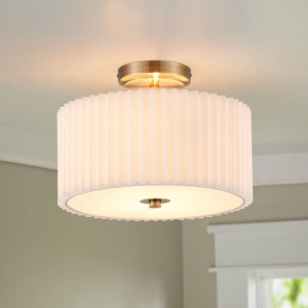 VONLUCE Semi Flush Mount Ceiling Light, 12.2'' Ceiling Light Fixture with Pleated Shade, 2-Light ... | Amazon (US)