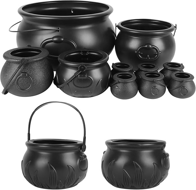 CCINEE 10pcs Black Plastic Witch Cauldron Kettle,Large St Patrick's Witch Cauldron Pot Halloween ... | Amazon (US)