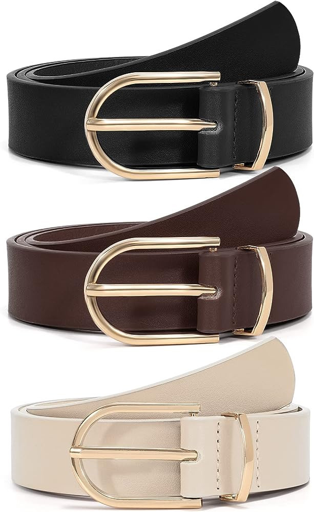 VONMELLI 3 Pack Women's Leather Belts for Jeans Pants Fashion Gold Buckle Ladies Dress Belt | Amazon (US)