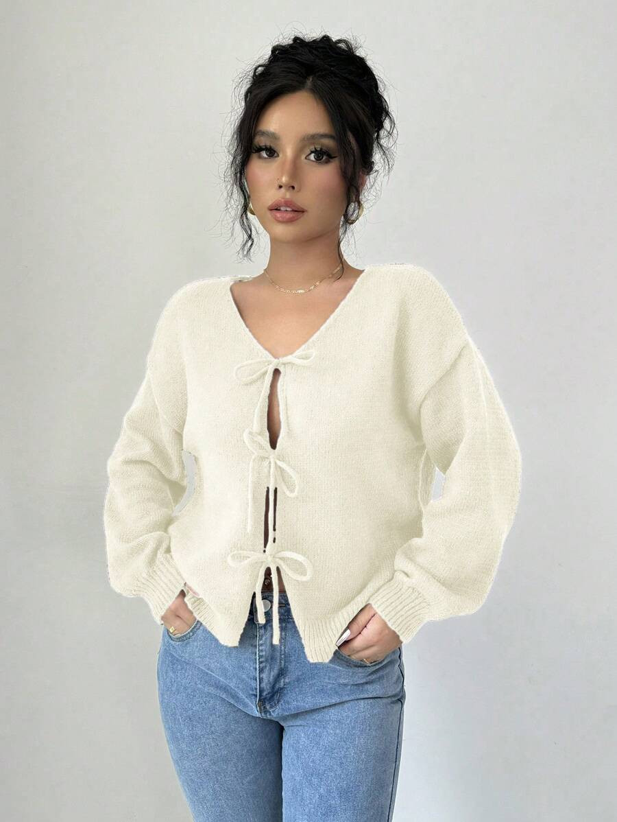 Gloray Women's Casual Solid Color Front Tie Dolman Sleeve Open Cardigan, Autumn/Winter,Long Sleev... | SHEIN