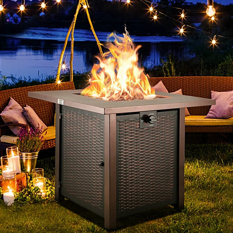 Gas Fire Pit Table, SEGMART Propane Fire Pit with Lid/Lava Rocks, 28" 40,000 BTU Outdoor Propane ... | Walmart (US)