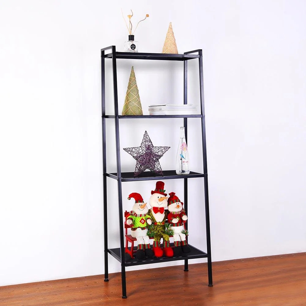 Ktaxon 4 Tier Metal Leaning Ladder Shelf Bookcase Bookshelf Storage Shelves Unit Black | Walmart (US)