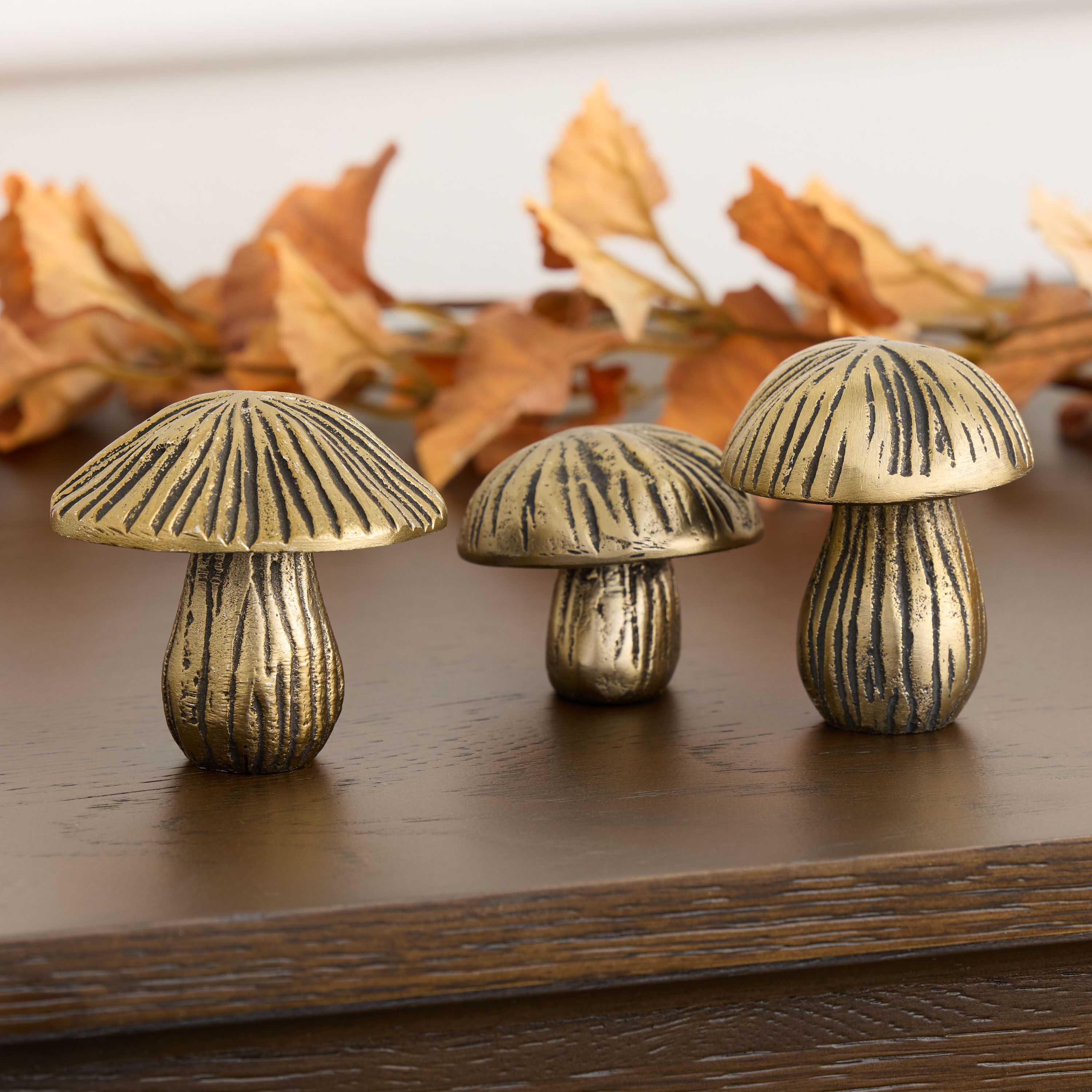 Mini Antique Gold Metal Mushroom Decor Set of 3 | World Market
