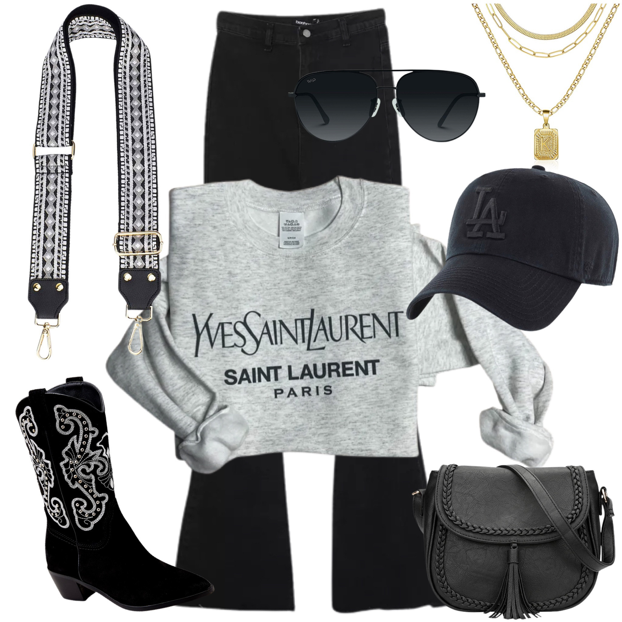Fall outfit inspo 🖤
Graphic sweatshirt 
Black flare denim
Boots
Western bag and strap

#LTKstyletip #LTKSeasonal #LTKunder50
