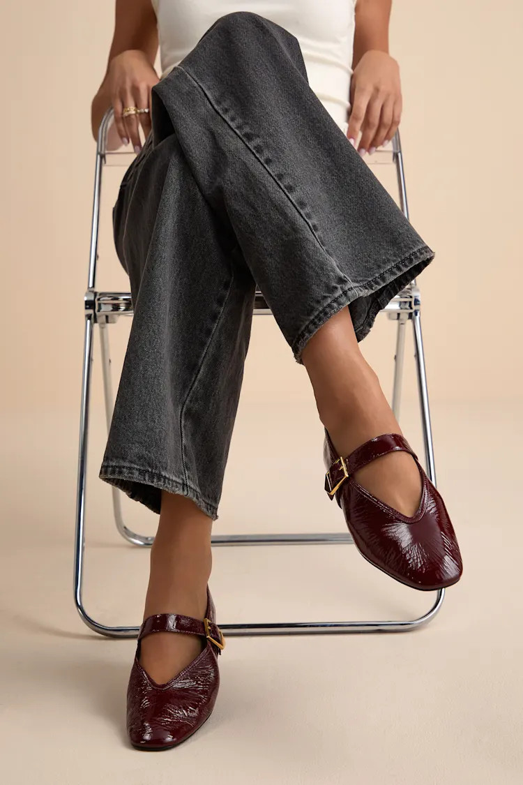 Courtney Red Patent Leather Buckle Ballet Flats | Lulus