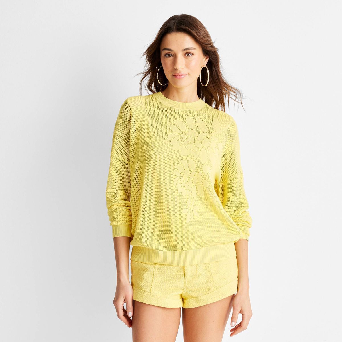 Women's Floral Print Crewneck Jacquard Sweater - Future Collective™ with Jenny K. Lopez Yellow ... | Target