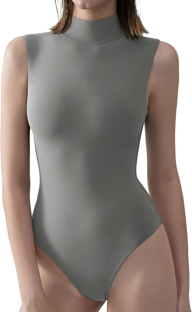 PUMIEY Women's Mock Turtle Neck Sleeveless Bodysuit Sexy Tank Tops Sharp Collection | Amazon (US)