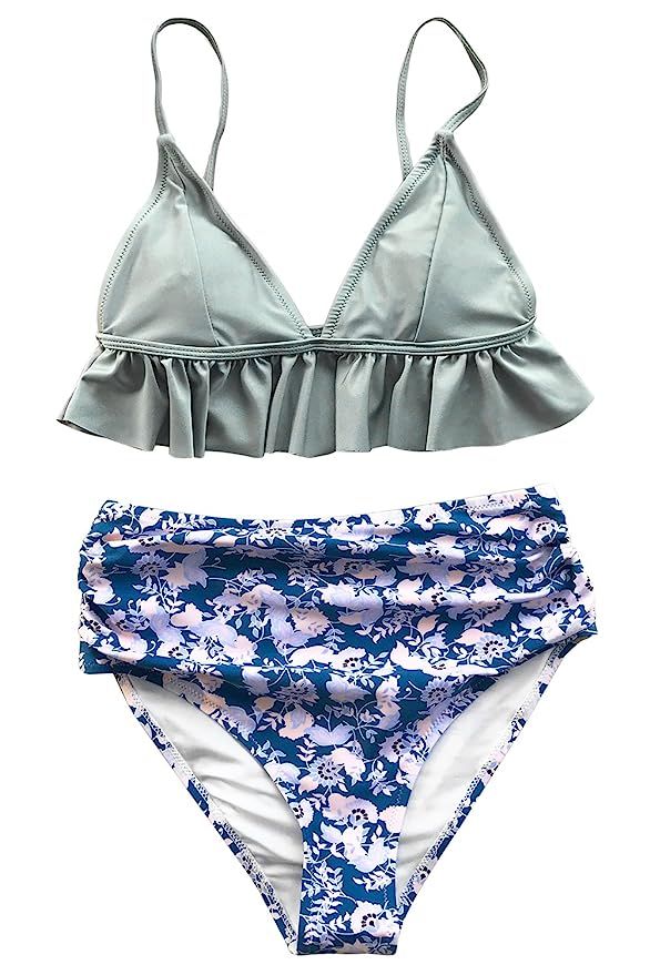 CUPSHE Women's Rambling Rose High-Waisted Push Up Bikini Set | Amazon (US)