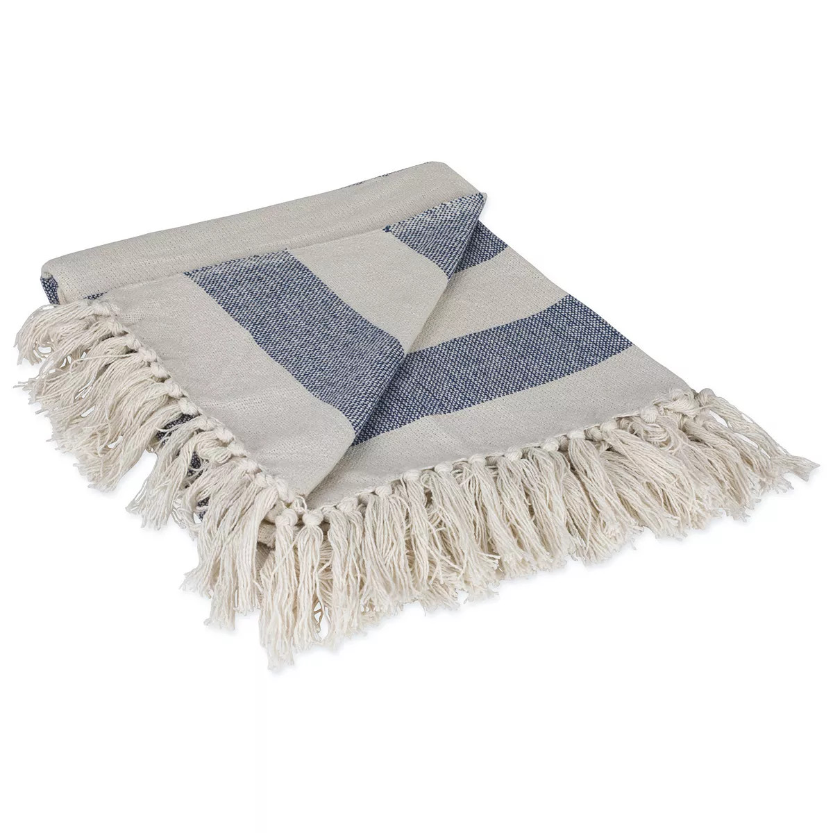 Blue and White Cabana Striped Fringed Throw Blanket 50" x 60" | Kohl's