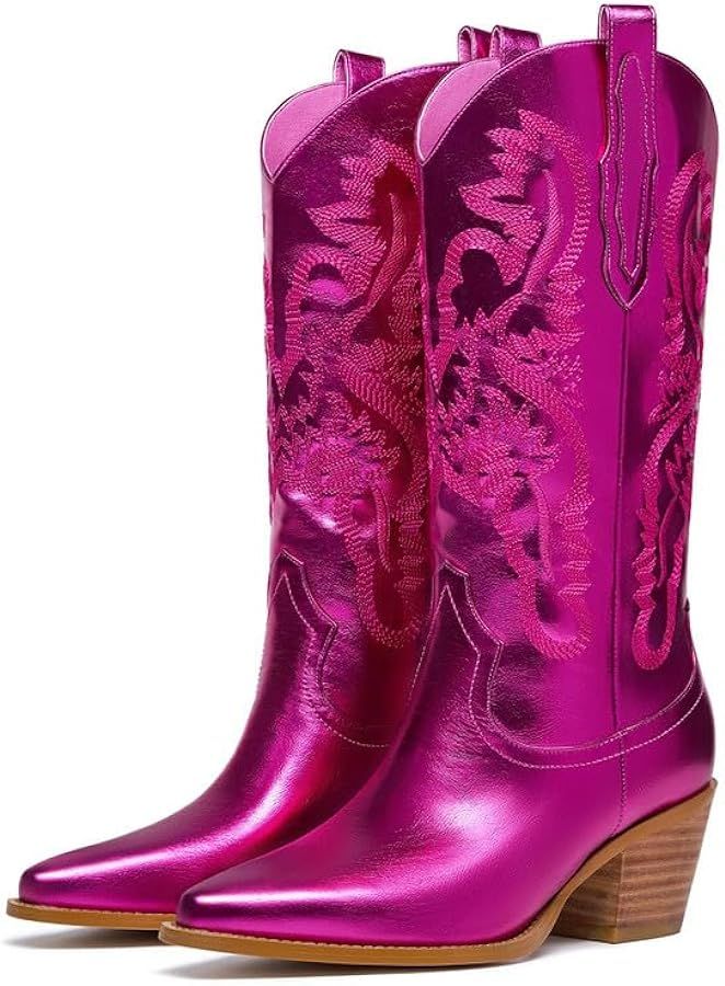 GOSERCE Knee High Cowboy Boots for Women Embroidered Tall Cowgirl Boots Western Style Almond Poin... | Amazon (US)