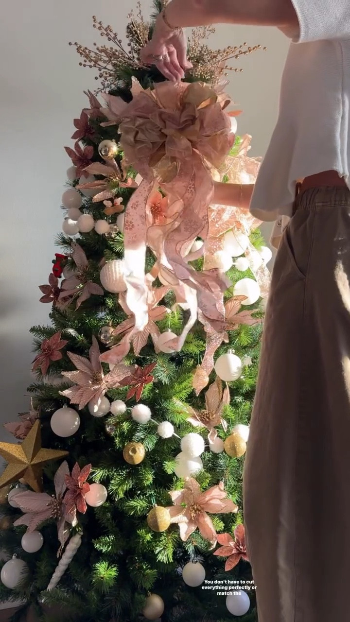 Ribbon Christmas tree! I  found so many cool anthro style velour color schemes (all in packs!) that I want to redo this tree now 🥲 

I did earth tones for the room (& my husband bc everything is pink even though he doesn’t care). 

btw I strongly dislike this topper bc it will not stay straight. I need to go back to the board (the Pinterest board) to source inspo lol. This 7.5” Christmas tree is from Home Depot this year

#LTKHoliday #LTKHome #LTKSeasonal