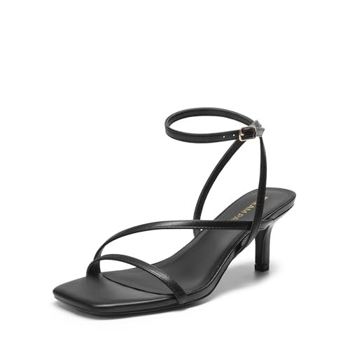 DREAM PAIRS Women's Low Kitten Heels Strappy Open Square Toe Ankle Strap Sexy Fashion Comfort Dress Shoes Party Heeled Sandals,Size 9,Black,DWUMHS2561 | Amazon (US)