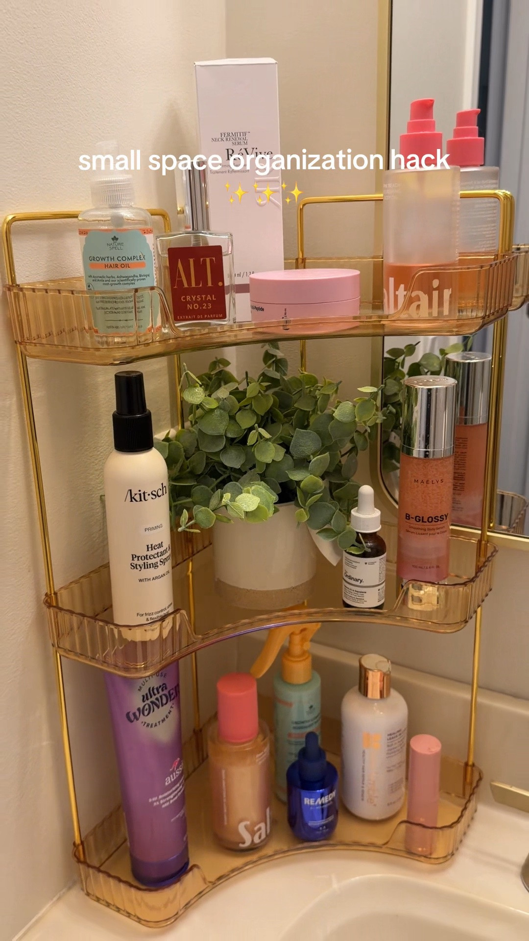 Such an easy way to upgrade your tiny bathroom while creating a more ￼organized and less cluttered space✨ 

Small space, small home, small bathroom, space hack, organization hack, corner shelf, aesthetic Home, clutter free, Home organization ￼

#LTKHome
