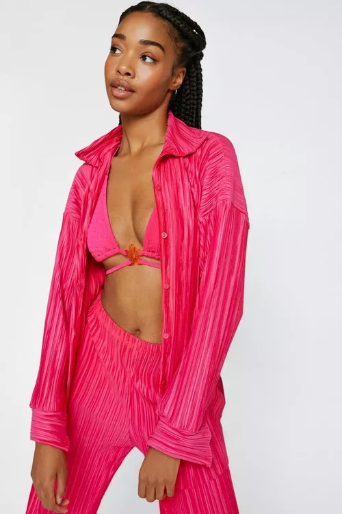 Plisse Oversized Button Down Shirt | Nasty Gal (US)