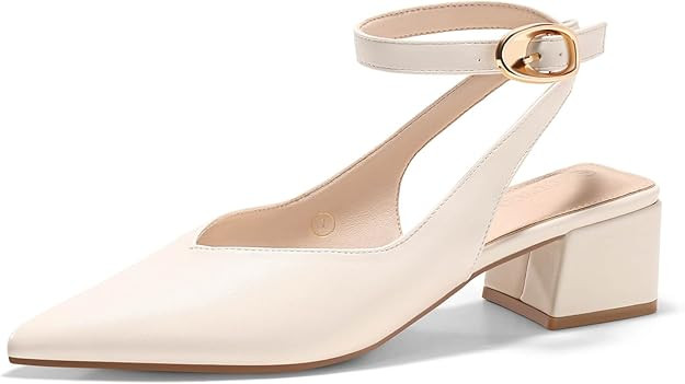 Coutgo Womens Closed Pointed Toe Heels Chunky Block Low Heel Ankle Strap Pumps Wedding Work Dress... | Amazon (US)