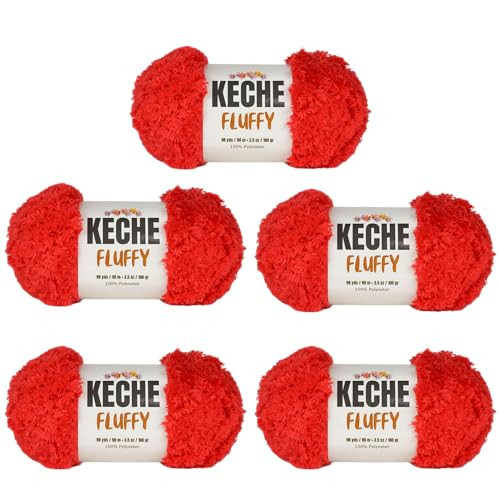KECHE Fluffy Bulky Yarn – Super Soft Chunky Fuzzy Blanket Weight # 5 Yarn for Knitting Crocheting Crafting 3.5 oz (100 gr) 98 Yds (90 m) - 5 Skeins, Red | Amazon (US)