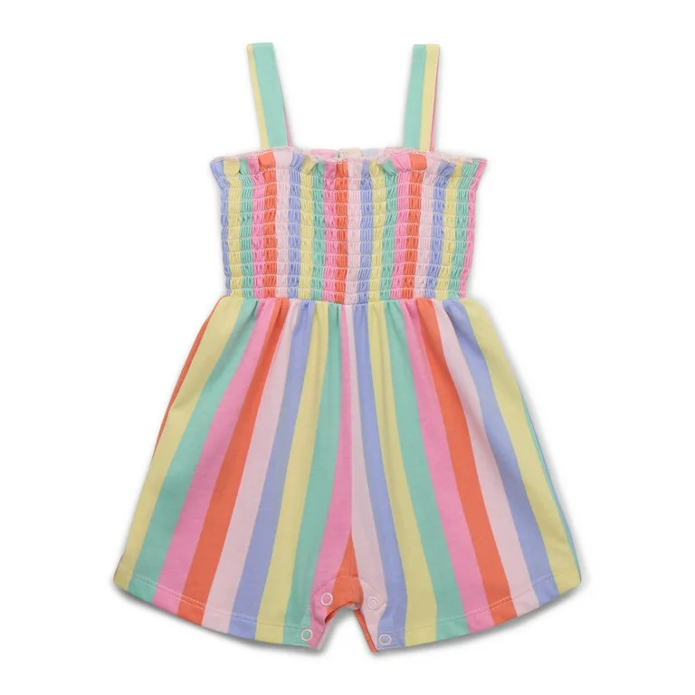 Garanimals Baby Girls Rainbow Stripe Smocked Romper, Sizes 0M-24M | Walmart (US)
