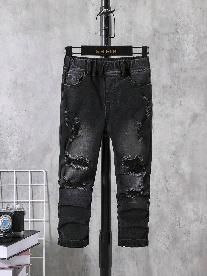 SHEIN Young Boy Ripped Frayed Elastic Waist Jeans | SHEIN