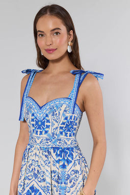 Stacey Blue Printed Midi Dress | Avara