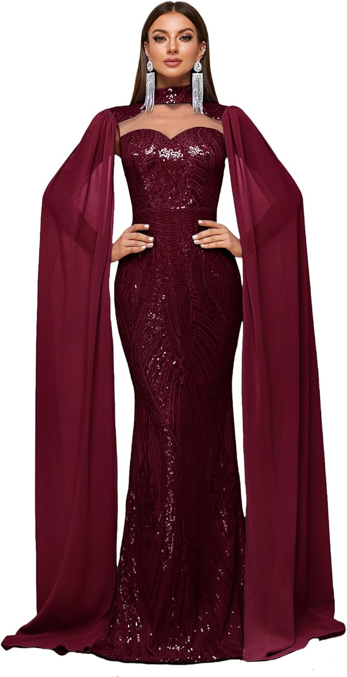 Guest Cape Dress, Shower Party Dress, Evening Pageant Dress, Wedding Guest Gown with Cape, Prom S... | Amazon (US)