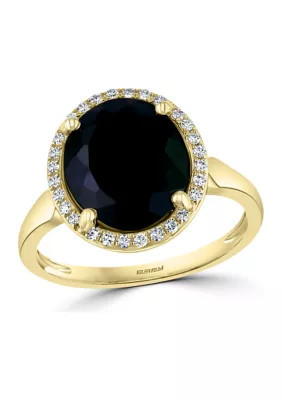 Effy 1/8 ct. t.w. Diamond and Onyx Oval Ring in 14K Yellow Gold | Belk