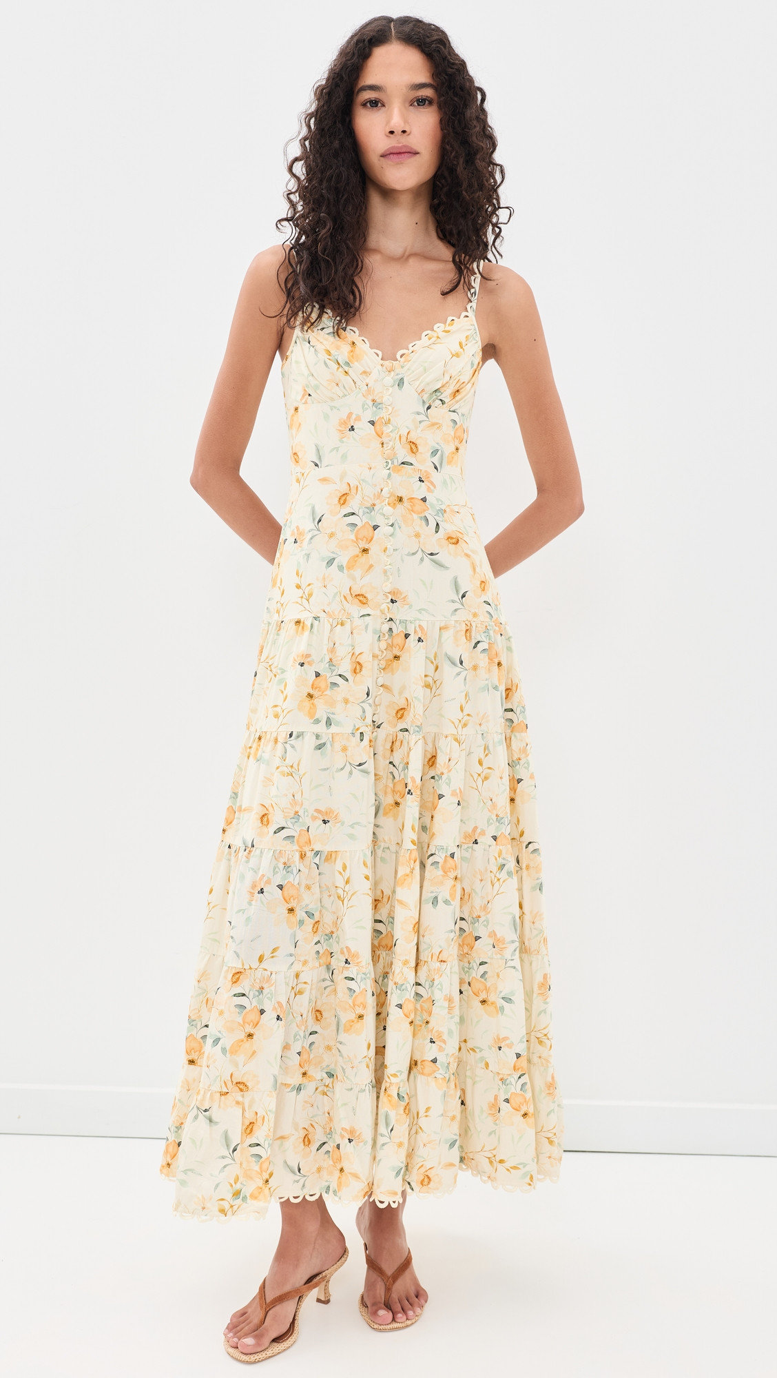 ASTR the Label Tazia Maxi Dress Yellow Cream Floral S | Shopbop