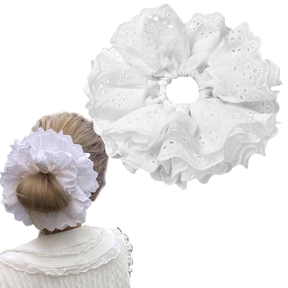 Large White Lace Scrunchies, Elastic Hair Ties Ropes, Ponytail Holder Hair Accessories for Ladies... | Amazon (US)