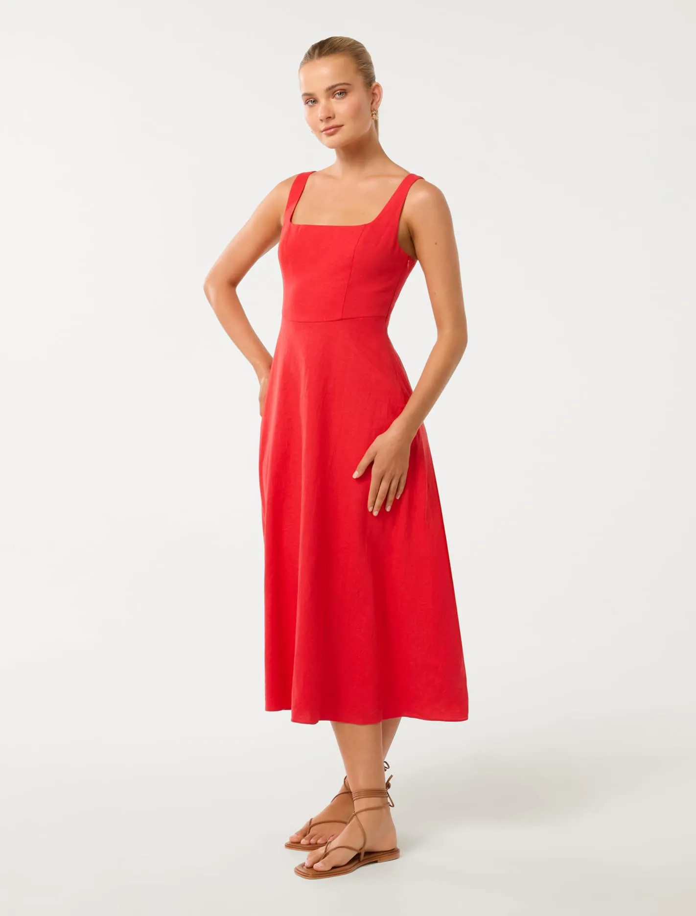 Tori Square-Neck Linen Midi Dress | Forever New (AU)