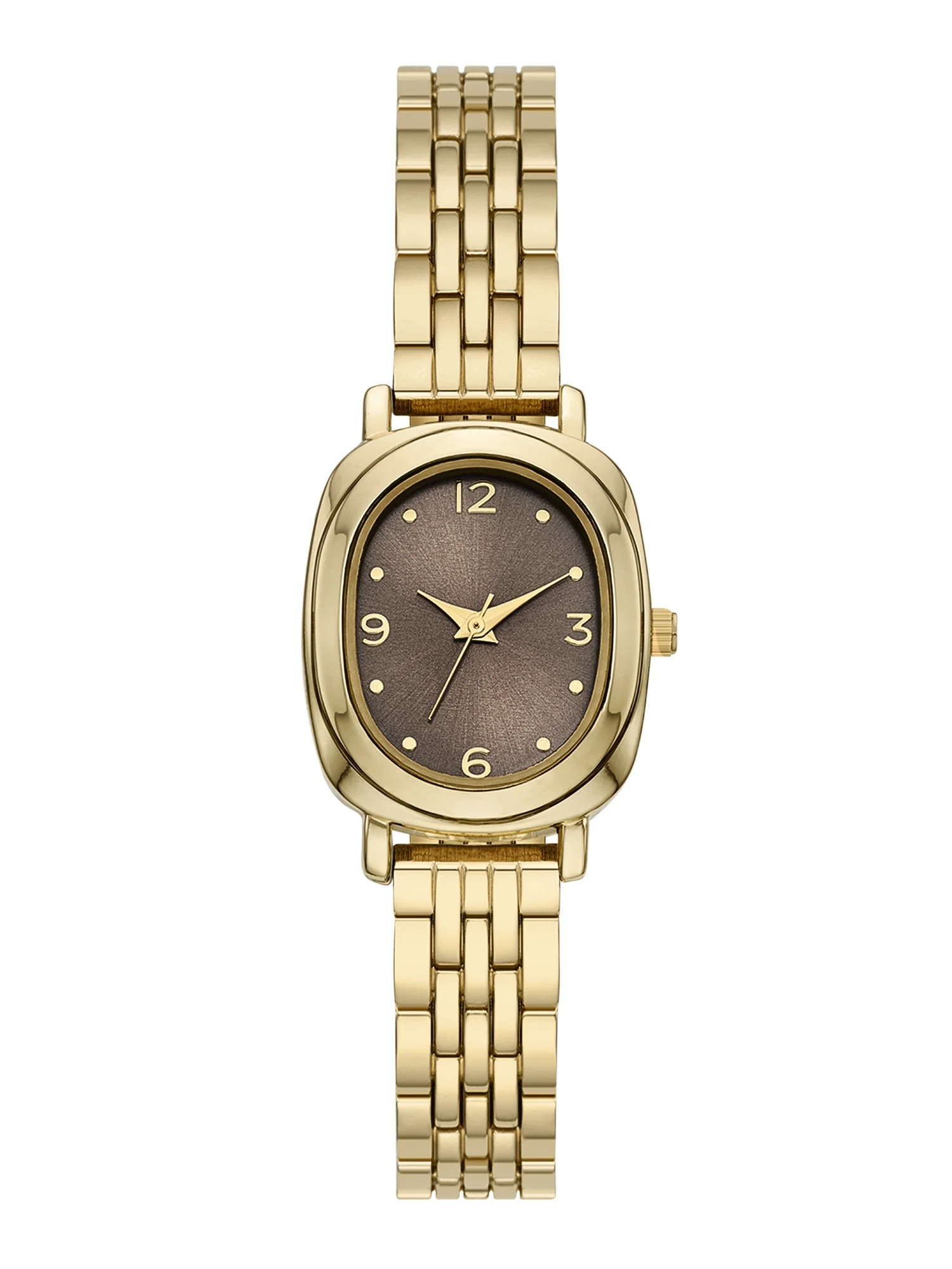 Time and Tru Women's Wristwatch, Gold Tone 25mm Oval Case, Taupe Sunray Dial, Gold tone 5-Link Br... | Walmart (US)