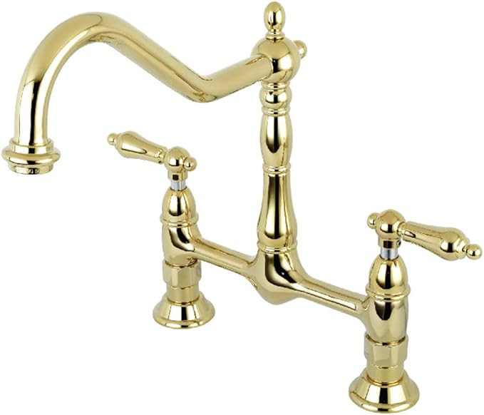 Kingston Brass KS1172AL Heritage Bridge Kitchen Faucet, Polished Brass | Amazon (US)