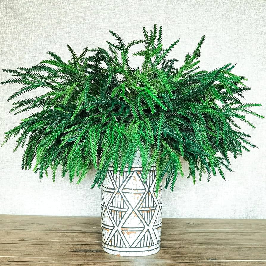 8Pcs Christmas Norfolk Pine Branches, 18 Inch Artificial Christmas Branches DIY Crafts Faux Chris... | Amazon (US)