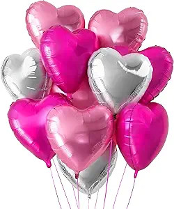 KatchOn, Silver and Pink Heart Balloons- 18 Inch, Pack of 12 | Heart Shaped Balloons for Valentin... | Amazon (US)