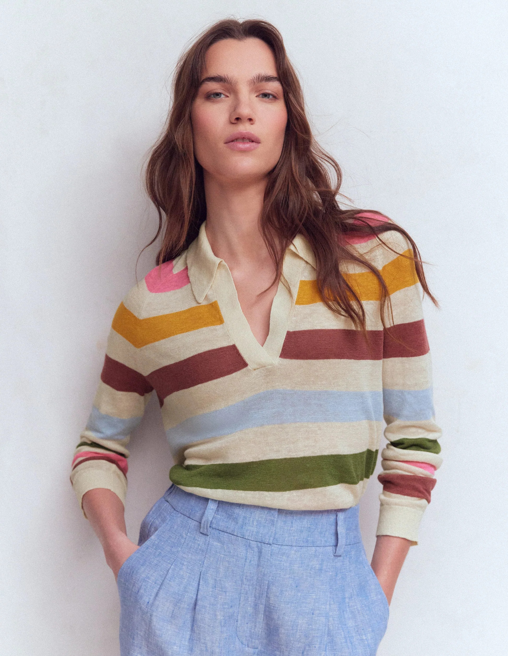 Agnes Collared Linen Jumper-Multi, Rainbow | Boden (US)