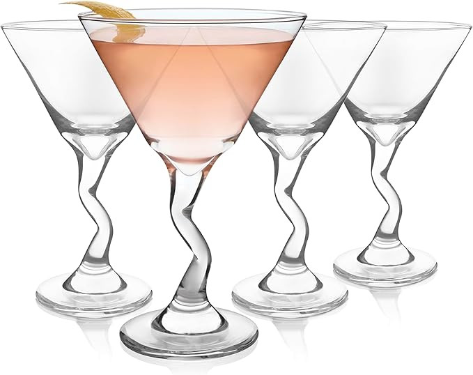 Libbey Z- Stem Martini Glasses Set of 4, Quirky, Twisted Martini Cup Set, Tall Cocktail Glasses S... | Amazon (US)