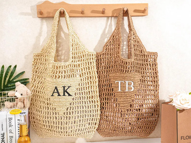 Personalized Raffia Beach Tote: Embroidered Monogrammed Straw Bag,Party Favor,Bachelorette Party ... | Etsy (Global)