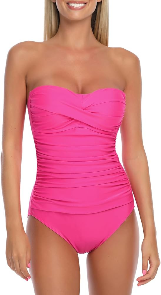 RELLECIGA Women's Tummy Control One Piece Swimsuit Bandeau Strapless Bathing Suits | Amazon (US)