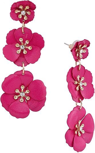 NVENF Flower Dangle Earrings Tiered Triple Floral Drop Stud Earrings Ear Drop for Parties | Amazon (US)