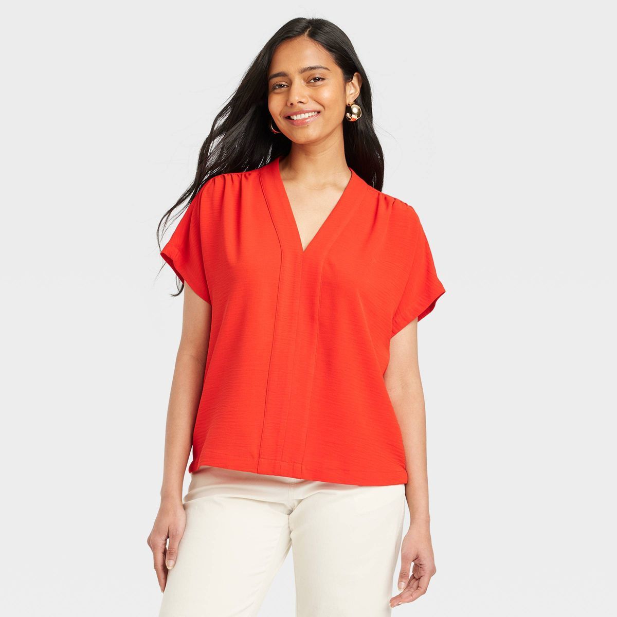 Women's Woven Short Sleeve V-Neck Shirt - A New Day™ | Target